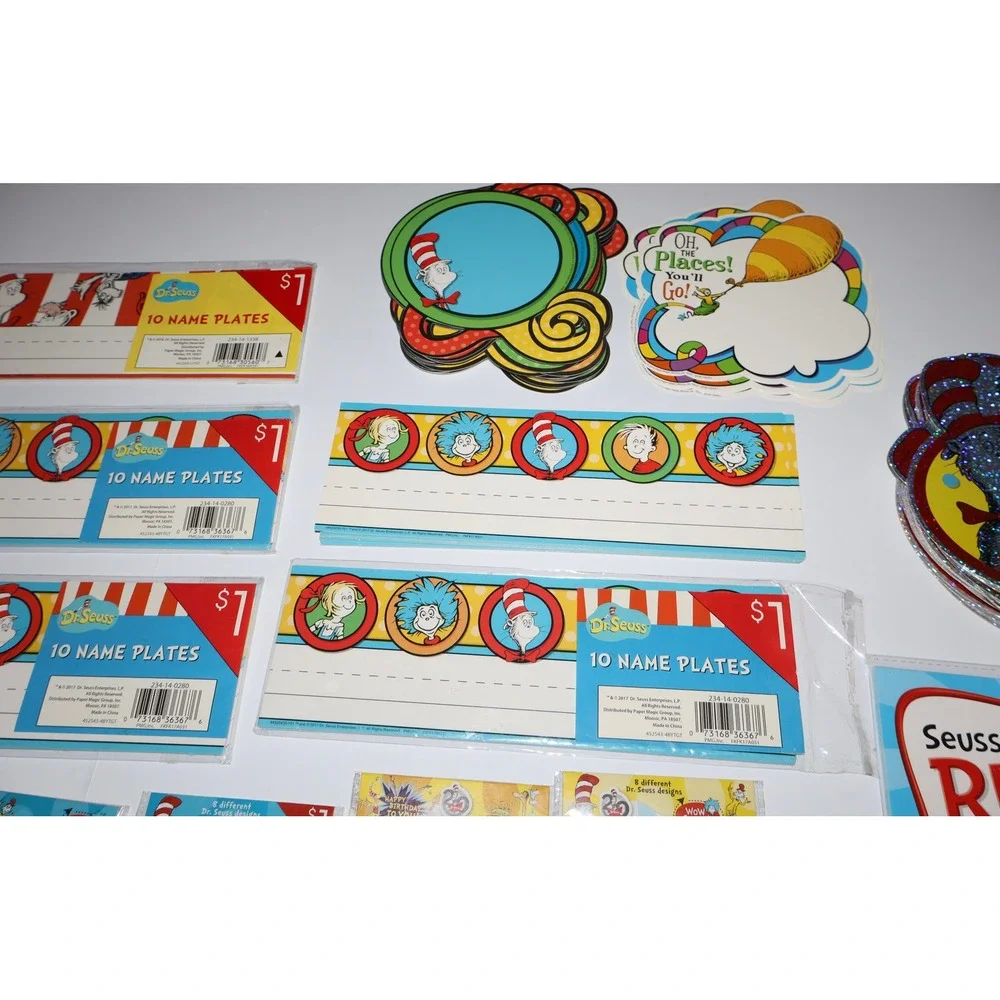 Dr Seuss Teaching Home School Supplies Name Plates Bookmarks Awards Large Lot